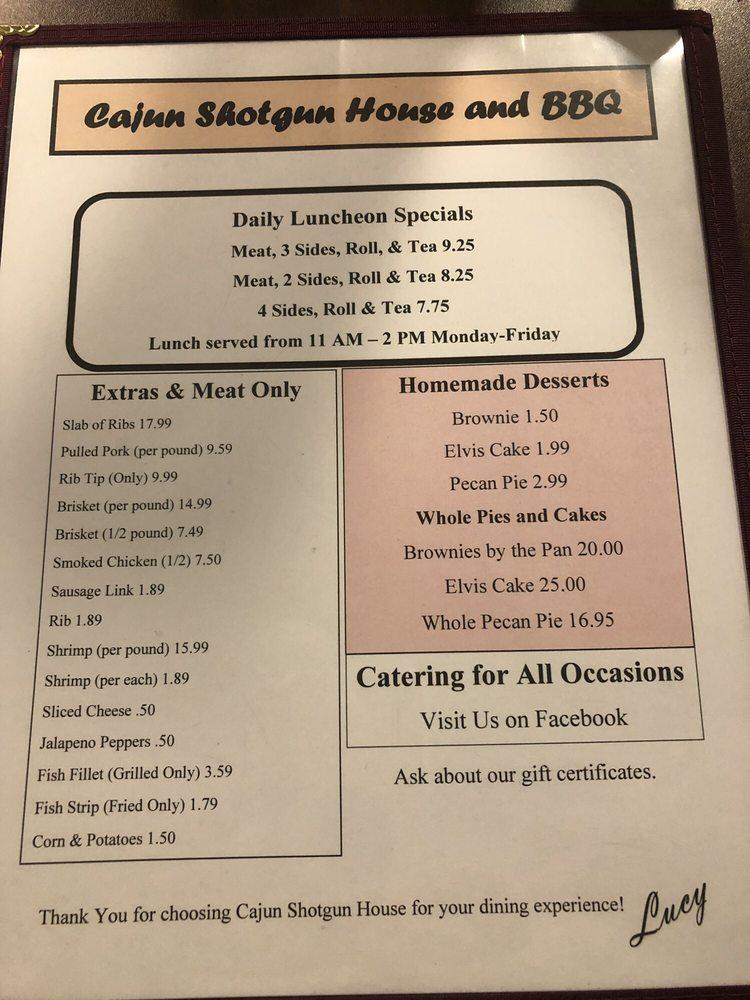 Menu at Cajun Shotgun House & BBQ, Greenville, S Martin Luther King Jr