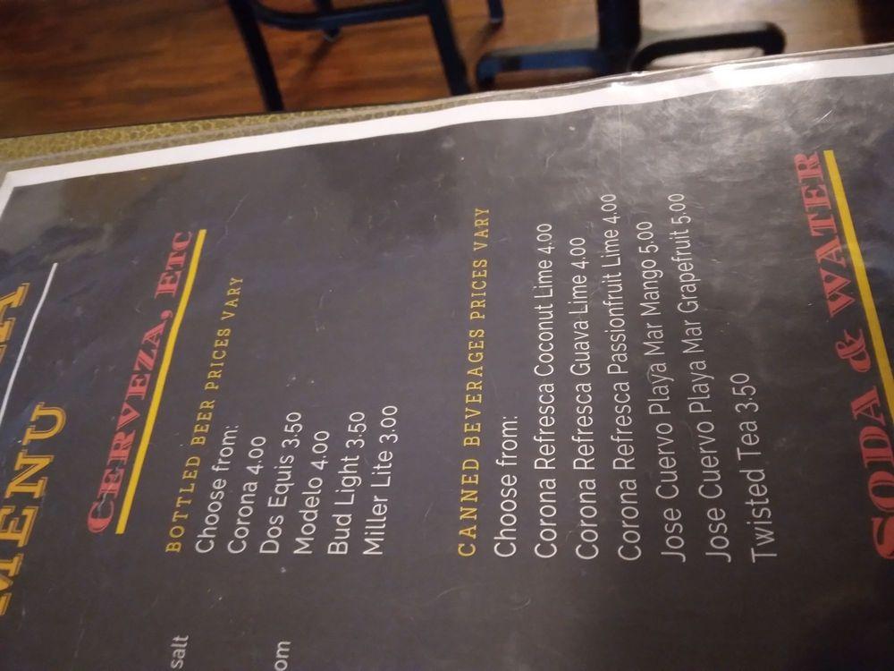 Menu at The Cowboy's Taqueria restaurant, Cobleskill