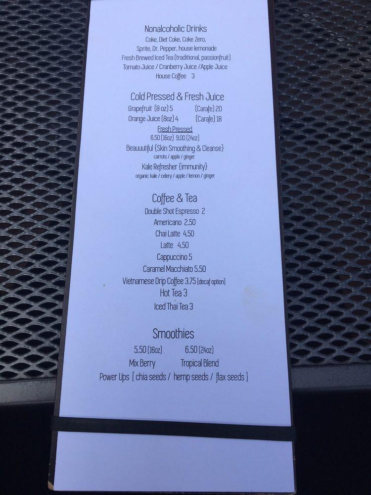 Menu at Teaspoon restaurant, Tucson