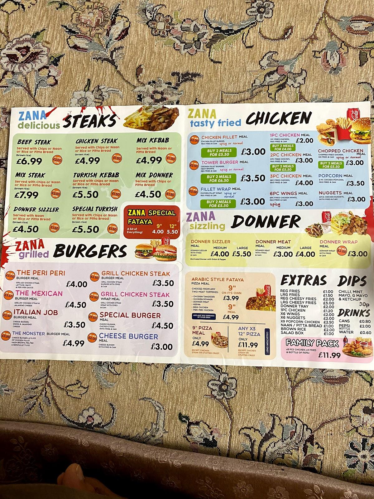 Menu at Zana Steakhouse (The Original Leeds Road), Bradford