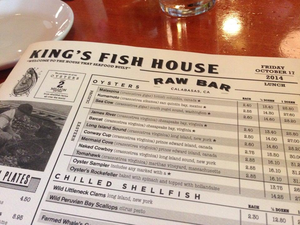 Menu at King's Fish House pub & bar, Calabasas