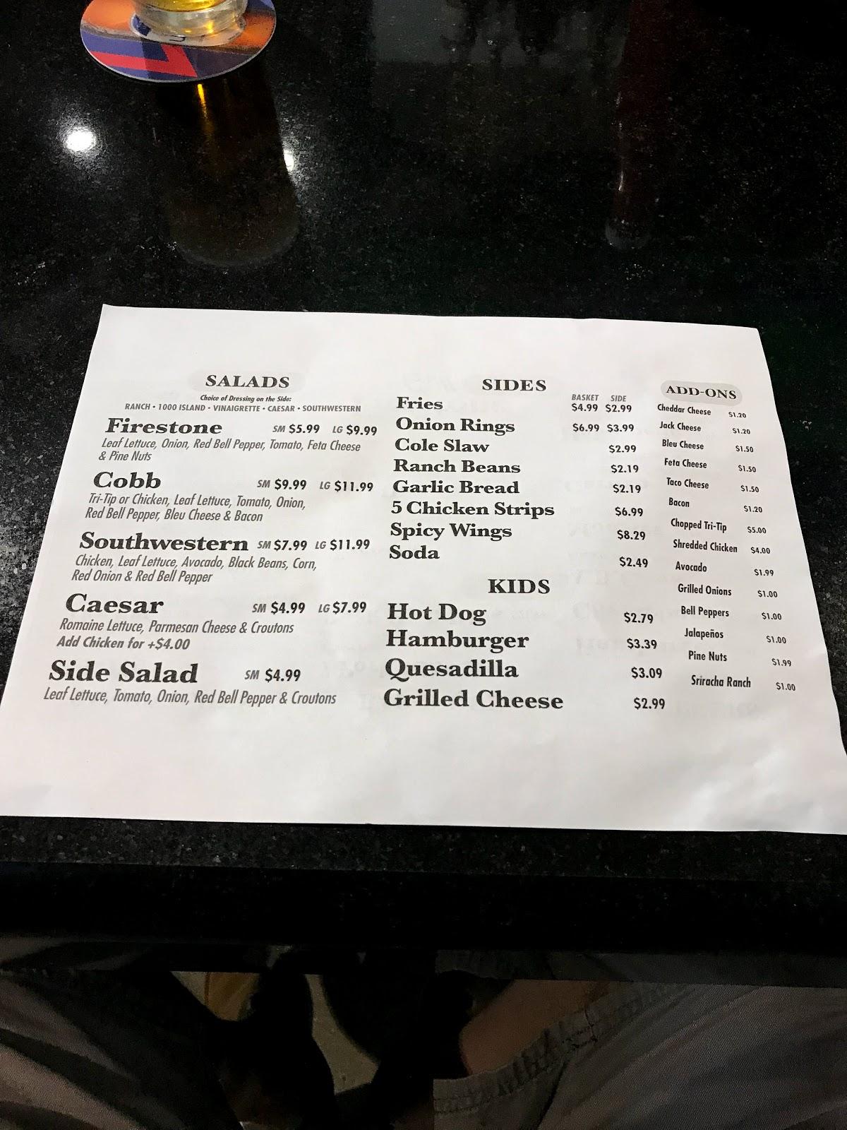 Menu at Firestone Grill pub & bar, Bakersfield, California Ave