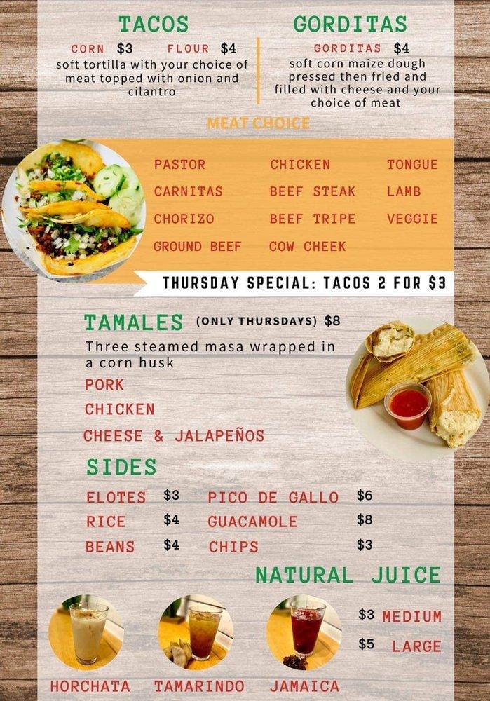 Menu at Maria's Tacos y Mas restaurant, Naples