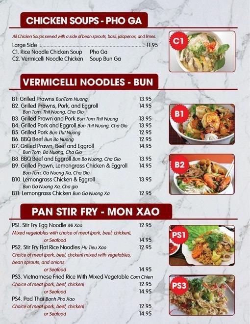 Menu at Pho Ha Vietnamese Restaurant, Sonoma