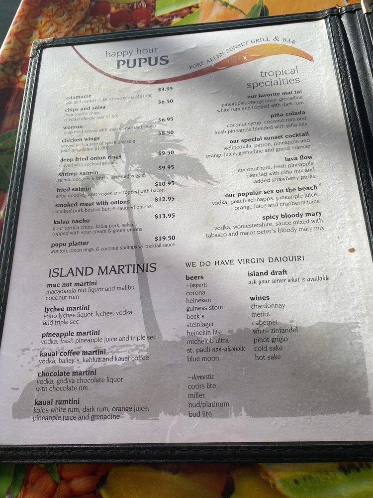 Menu at Port Allen Sunset Grill & Bar, Eleele