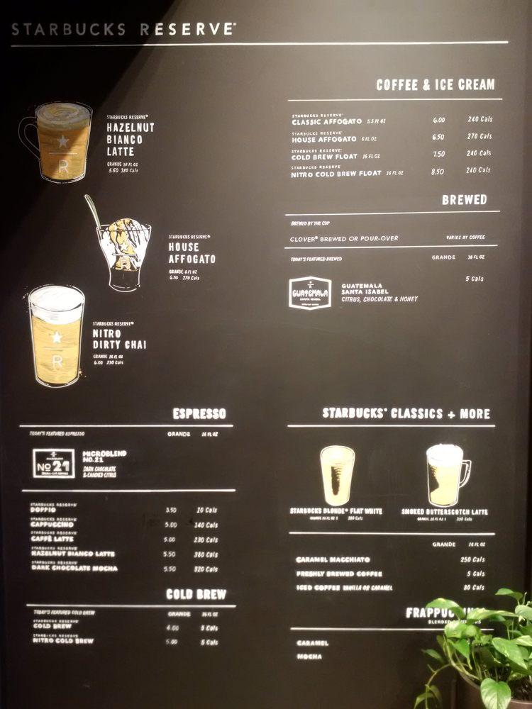 Menu at Starbucks Reserve cafe, Toronto, Don Mills Rd