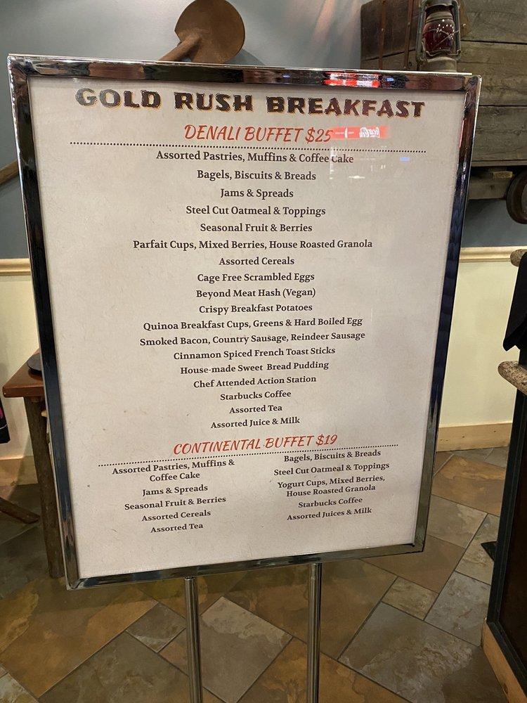 Menu at Alaska Cabin Nite Dinner Theatre pizzeria, McKinley Park, Milepost