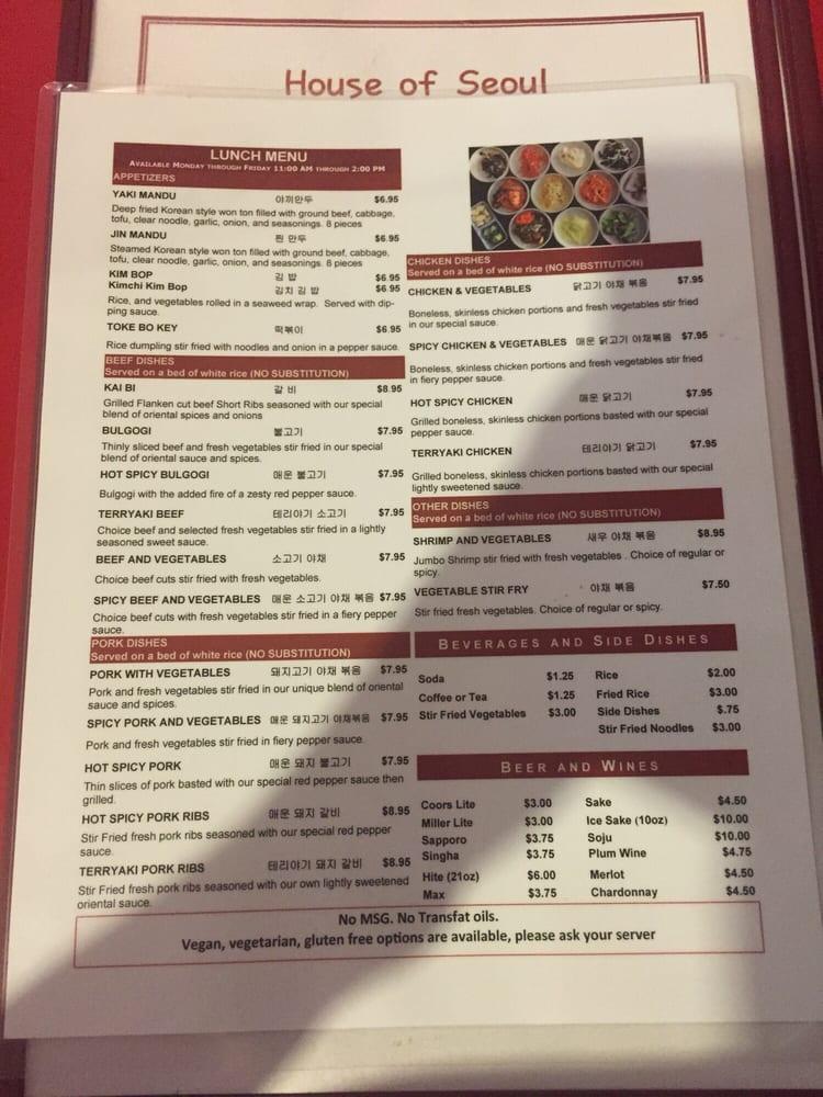 Menu at House of Seoul Restaurant, Airway Heights
