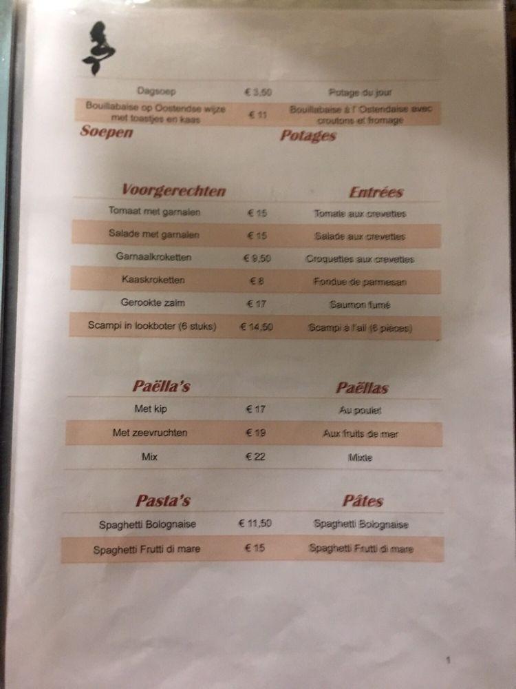 Menu au La Sirène, Ostende