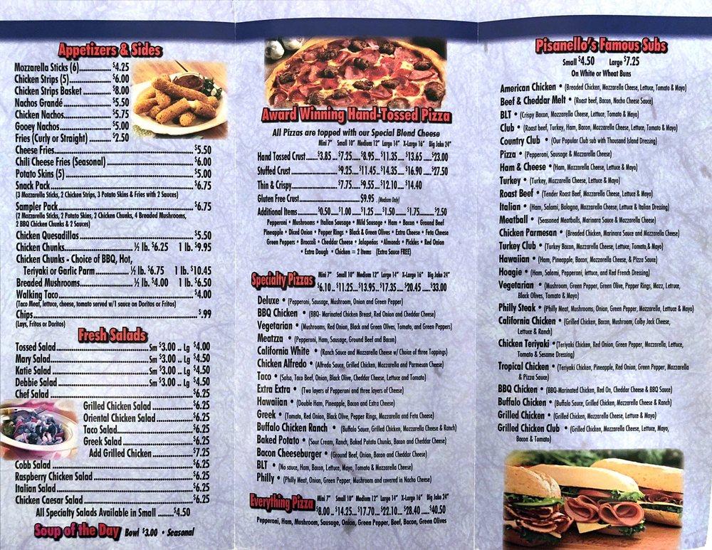 Menu at Panthers Pizzeria,