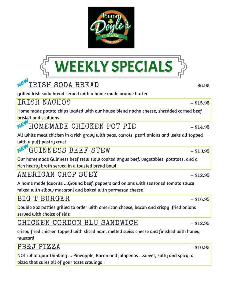 Menu at Tommy Doyle's at Sidelines pub & bar, Brockton