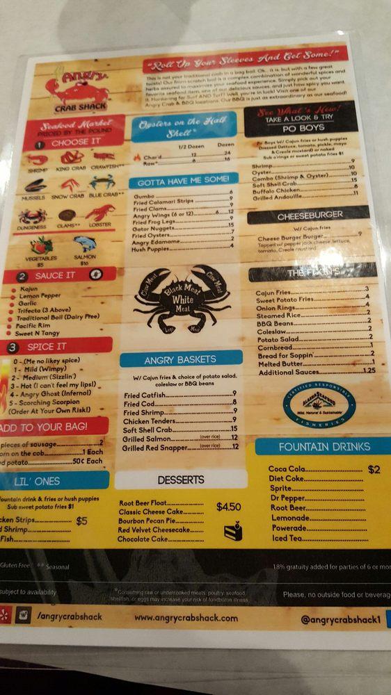 Menu at Angry Crab Shack restaurant, Peoria, W Cactus Rd