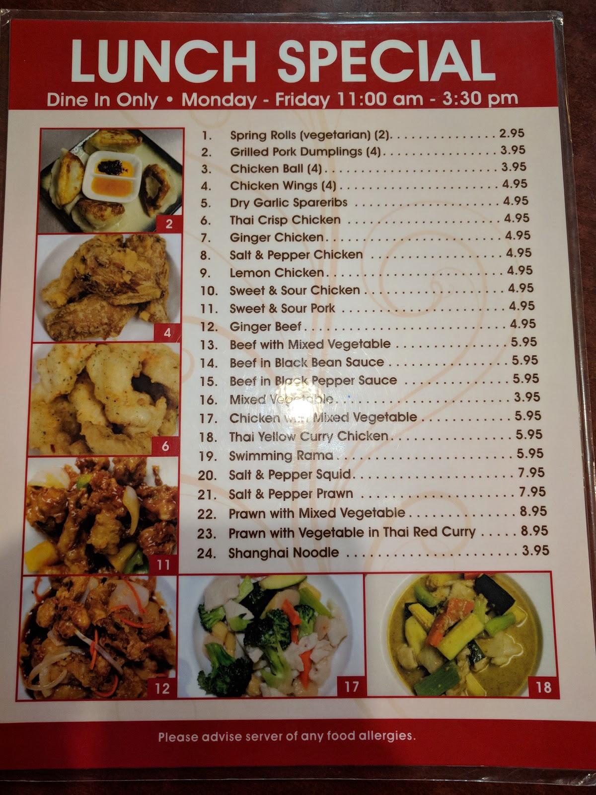 Menu at Chili Island Chinese & Thai restaurant, Calgary