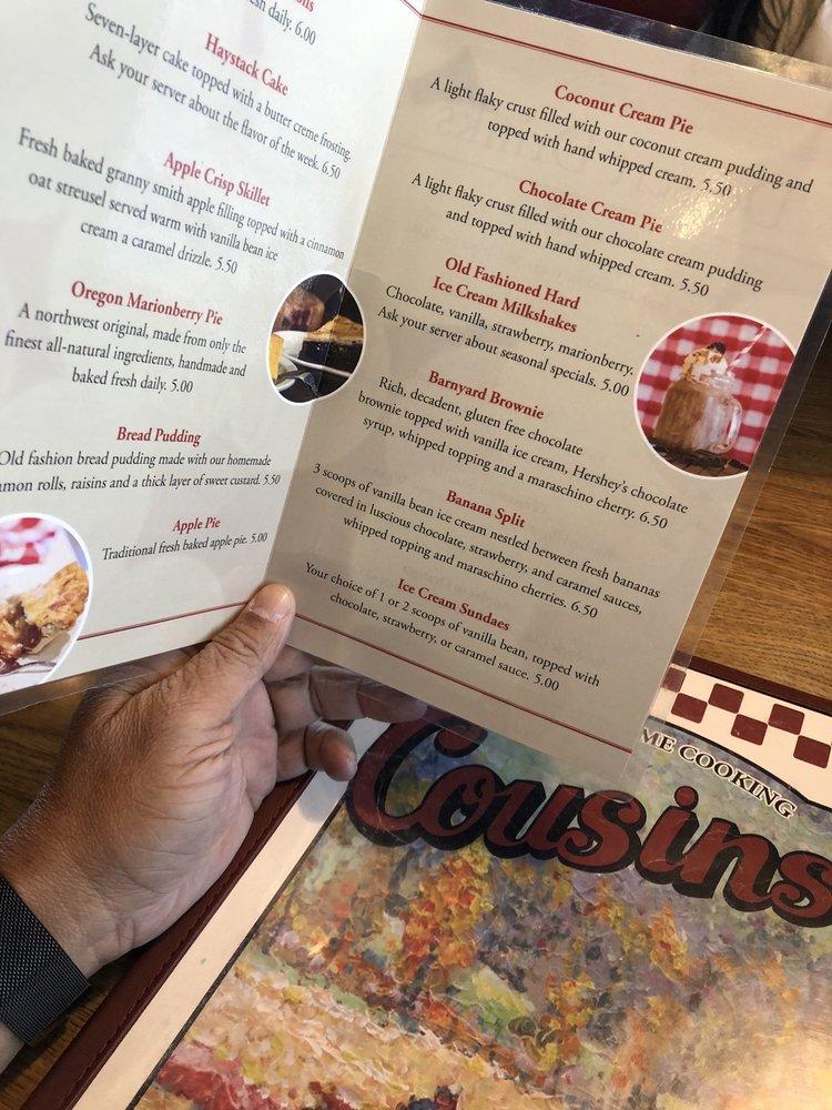 Menu at Cousins' Restaurant & Saloon, The Dalles