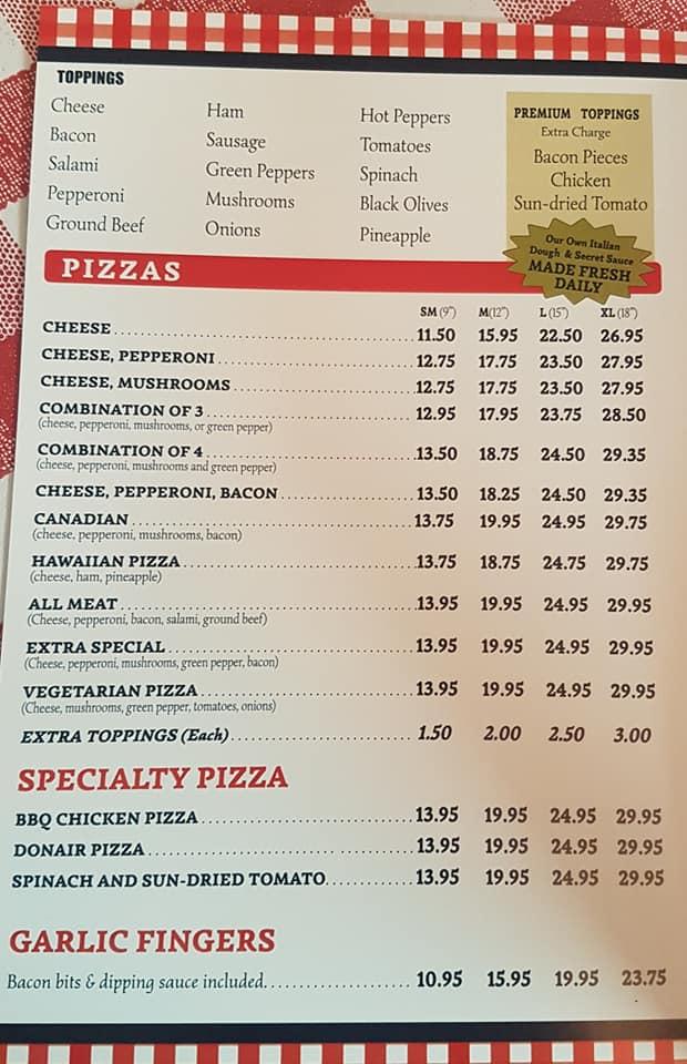 Menu at Lefty's Pizzeria & Lounge, Grand FallsWindsor