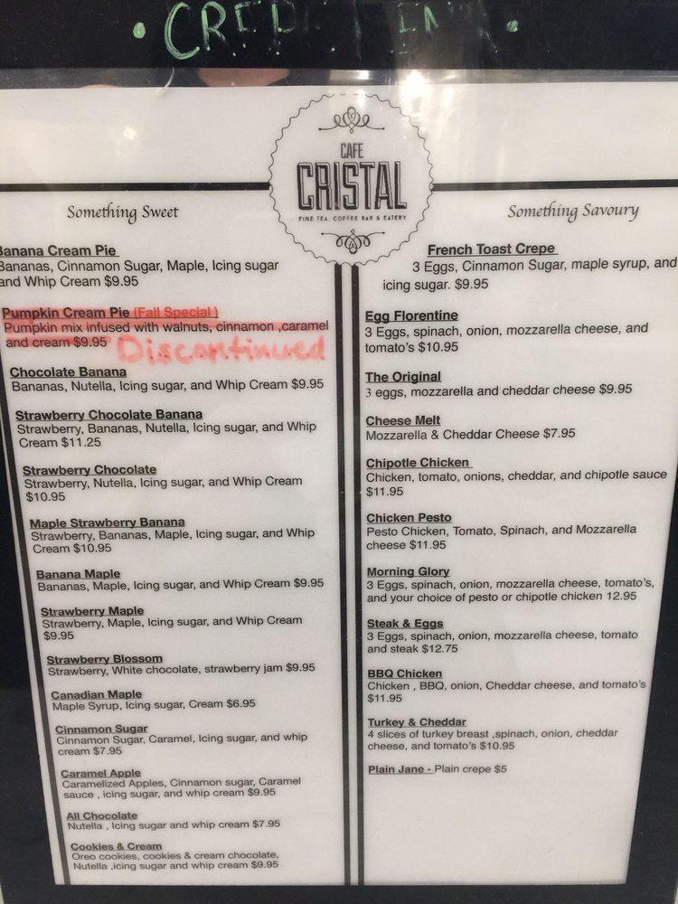 Menu at Cafe Cristal, Ottawa, 240 Kennevale Dr