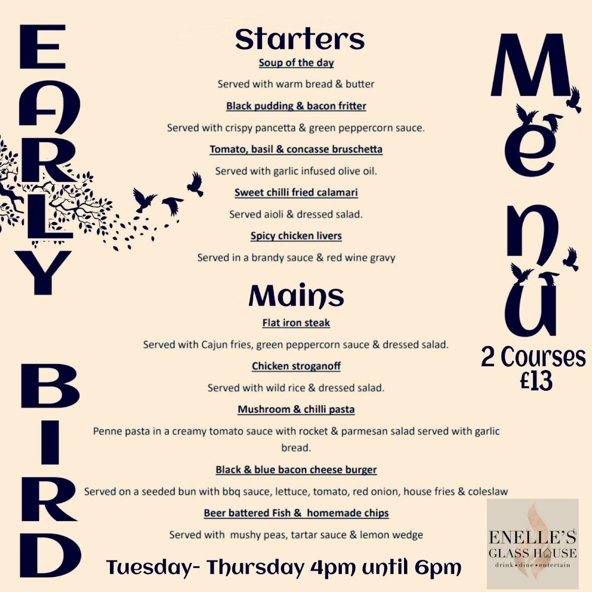 Menu at Enelle's Glass House pub & bar, Southport