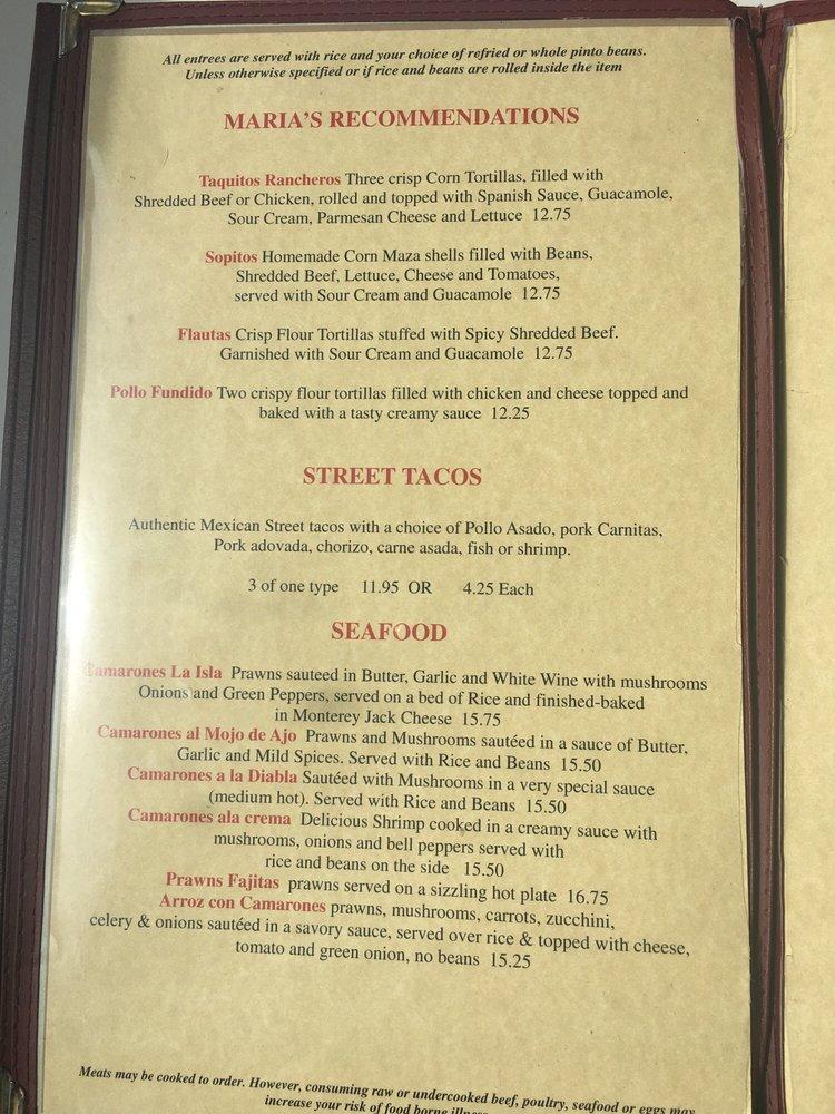 Menu at La Isla Mexican Restaurant, Port Townsend