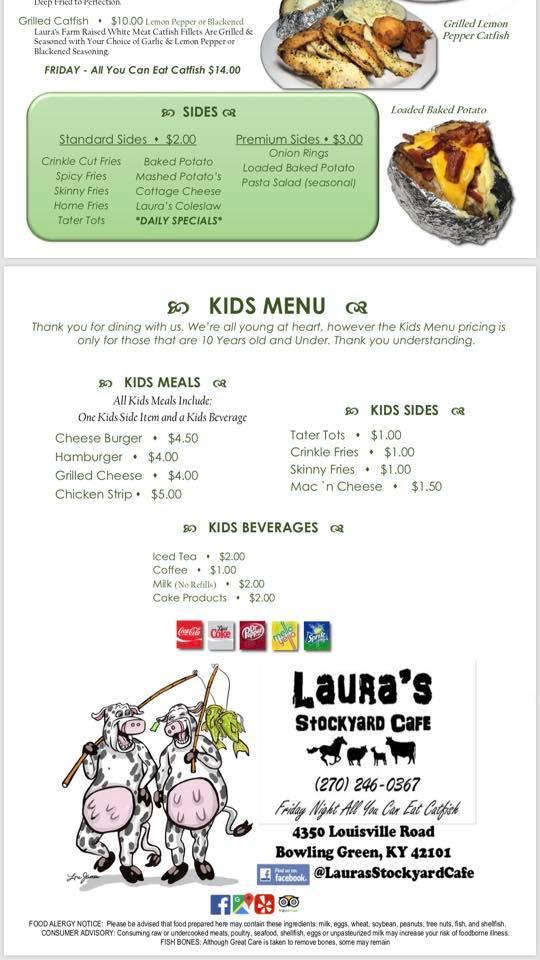 Menu at Laura's Stockyard Cafe, Bowling Green