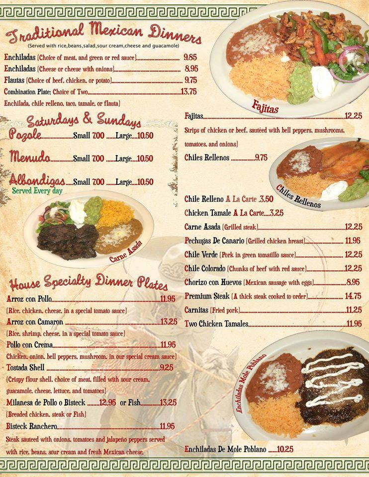 Menu At Los Charros Restaurant, Mountain View