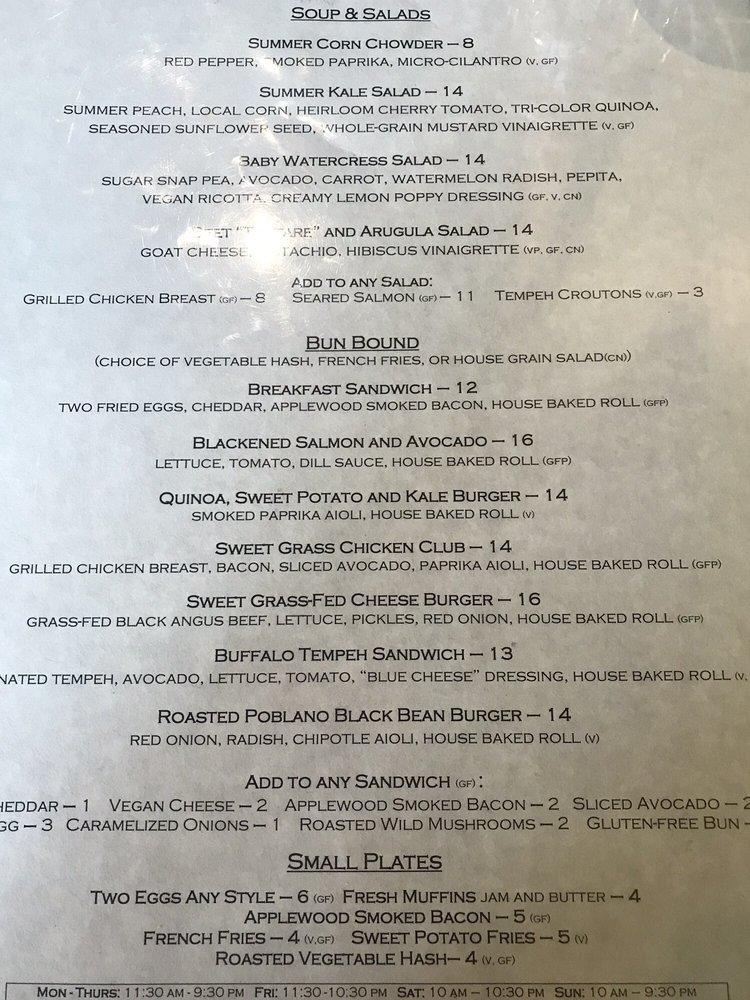 Menu at Sweet Grass Grill restaurant, Tarrytown