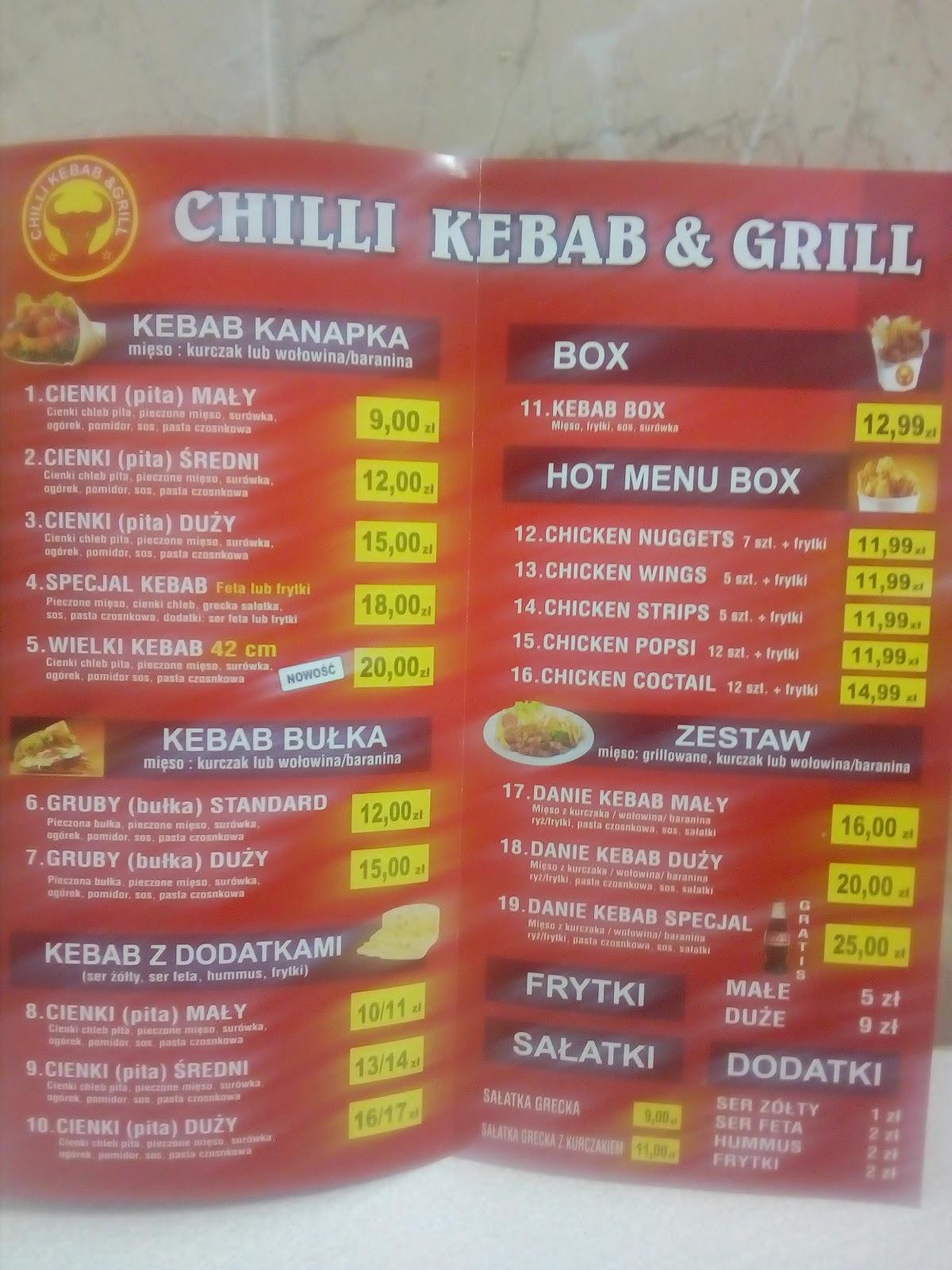 Menu At Chilli Kebab And Grill Restaurant Chełmża