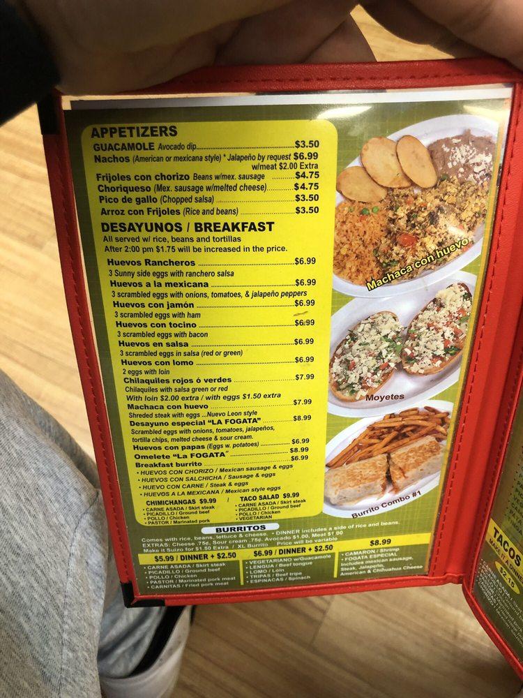 Menu at La Fogata Mexican Cuisine restaurant, Streamwood