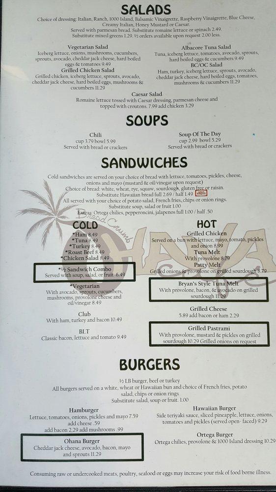 Menu at Bread Crumb Ohana Cafe, Huntington Beach