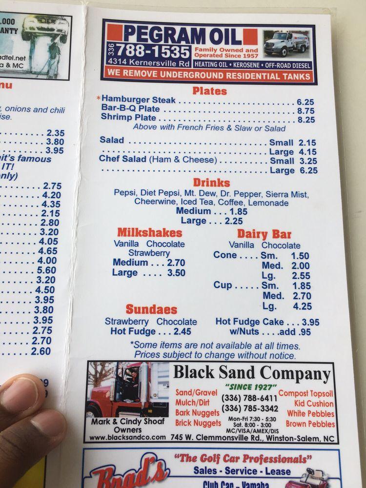 Menu at Kermit's Hot Dog House restaurant, WinstonSalem