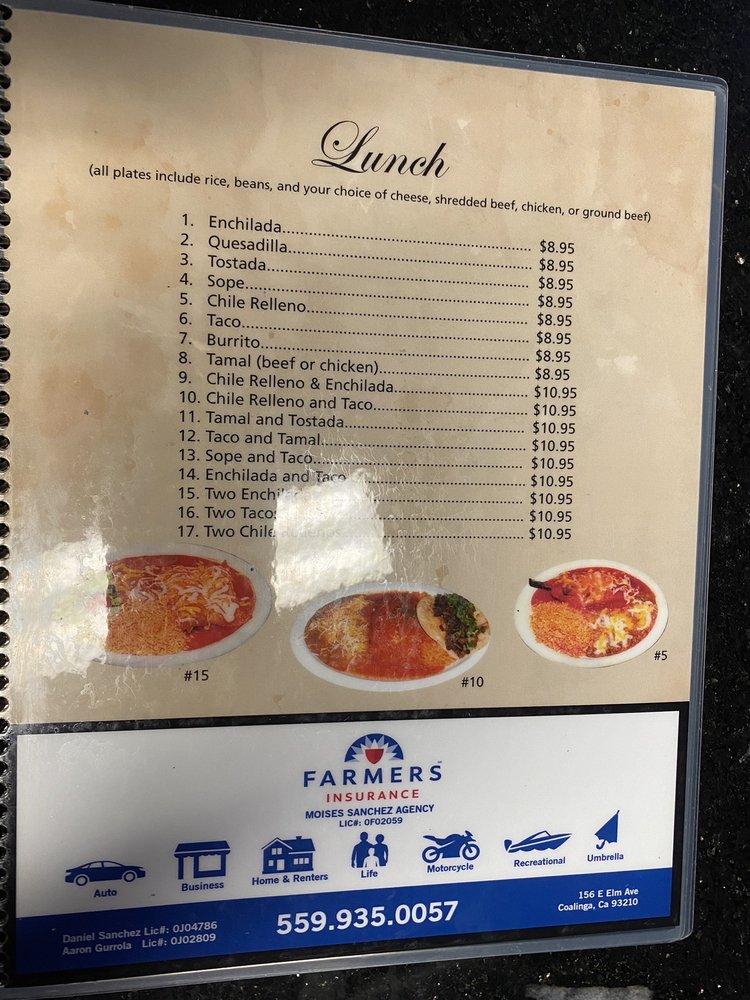 Menu at Los Reyes Mexican Grill and Seafood restaurant, Coalinga