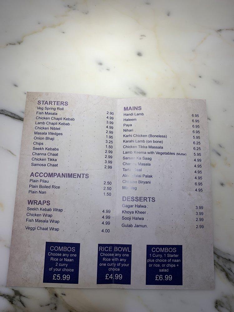 Menu at Royal Nawaab Manchester restaurant, Manchester