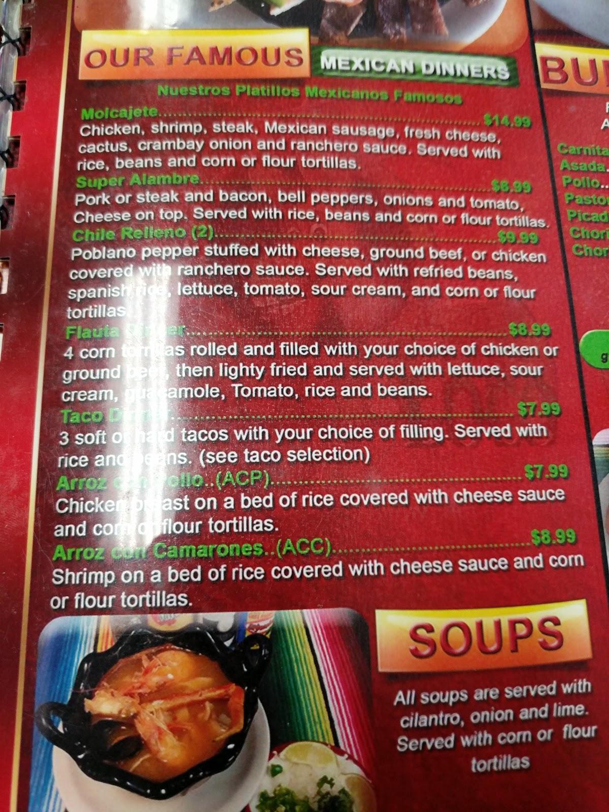 Menu at El Burrito Loco restaurant, Burlington