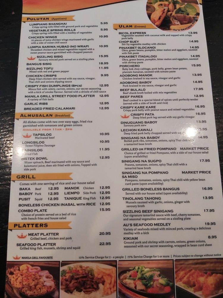 Menu at Manila Grill Restaurant, Edmonton