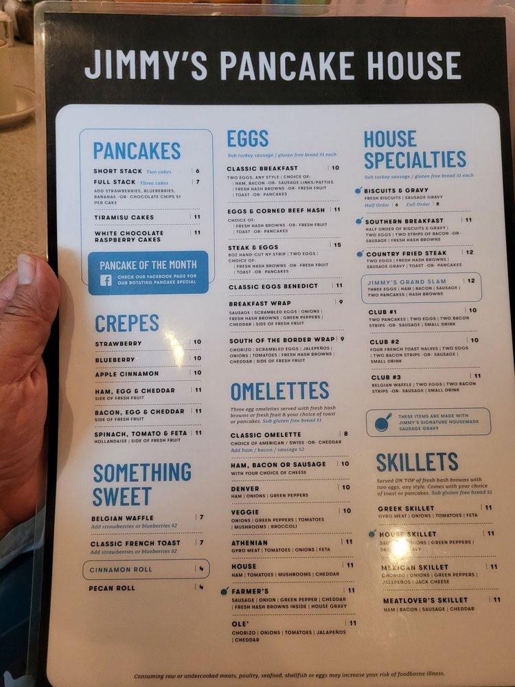Menu at Jimmy's Pancake House restaurant, Bettendorf