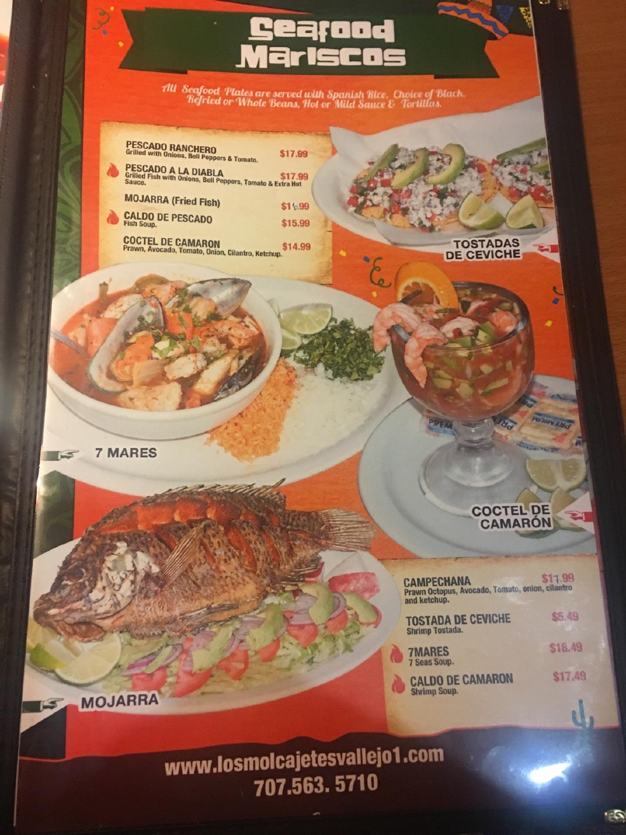 Menu at Los Molcajetes restaurant, Vallejo, 901 Redwood St