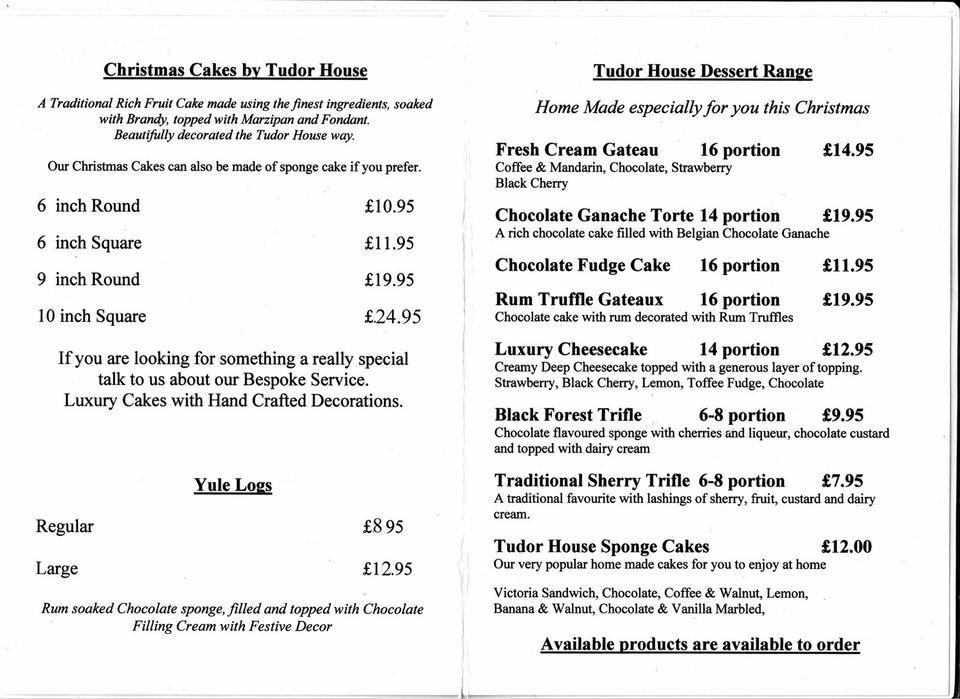 Menu at Tudor House Café Bar, Prestatyn