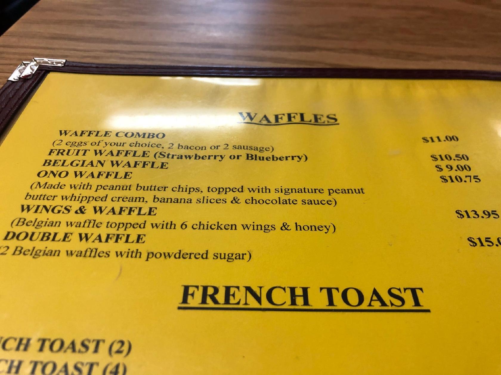 Menu at Kava's Pancake House restaurant, Anchorage, 100 Muldoon Rd