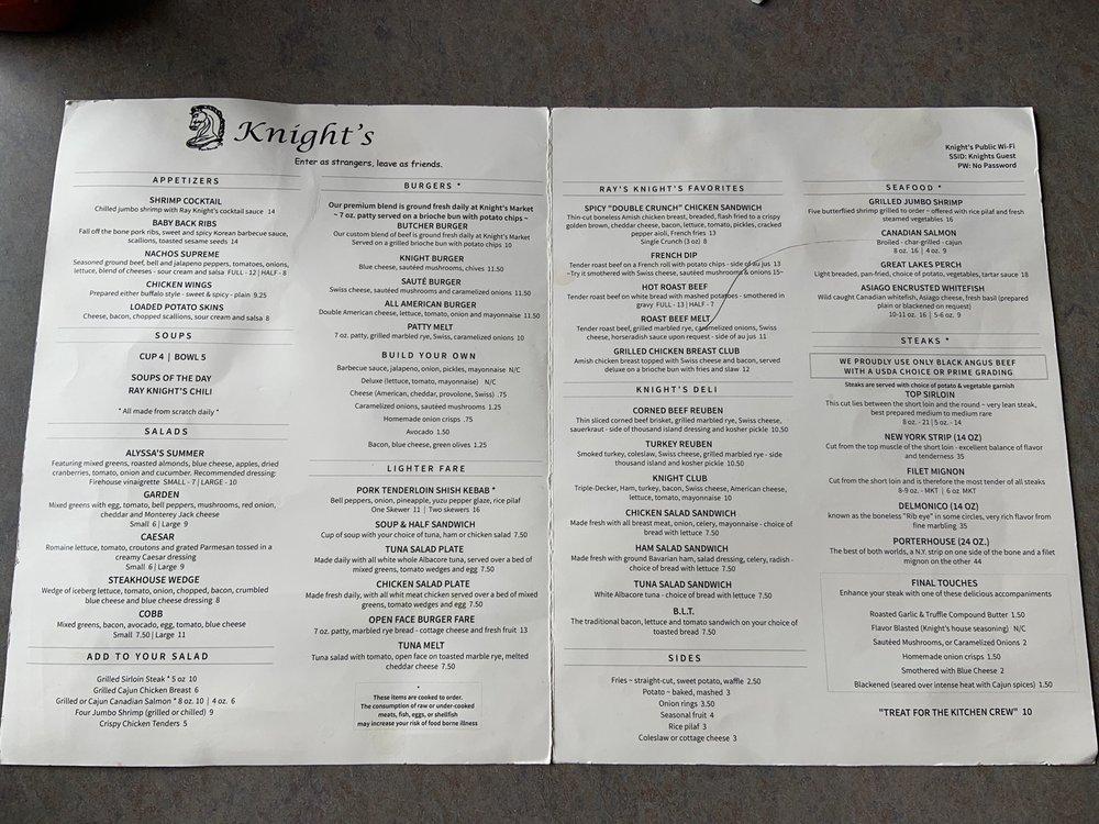 Menu at Knight's Steakhouse, Ann Arbor, Dexter Ave