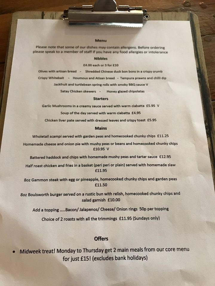 Menu at Trawden Arms pub & bar, Colne