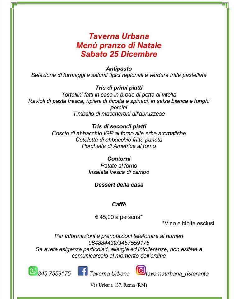 Menu at Taverna Urbana restaurant, Rome