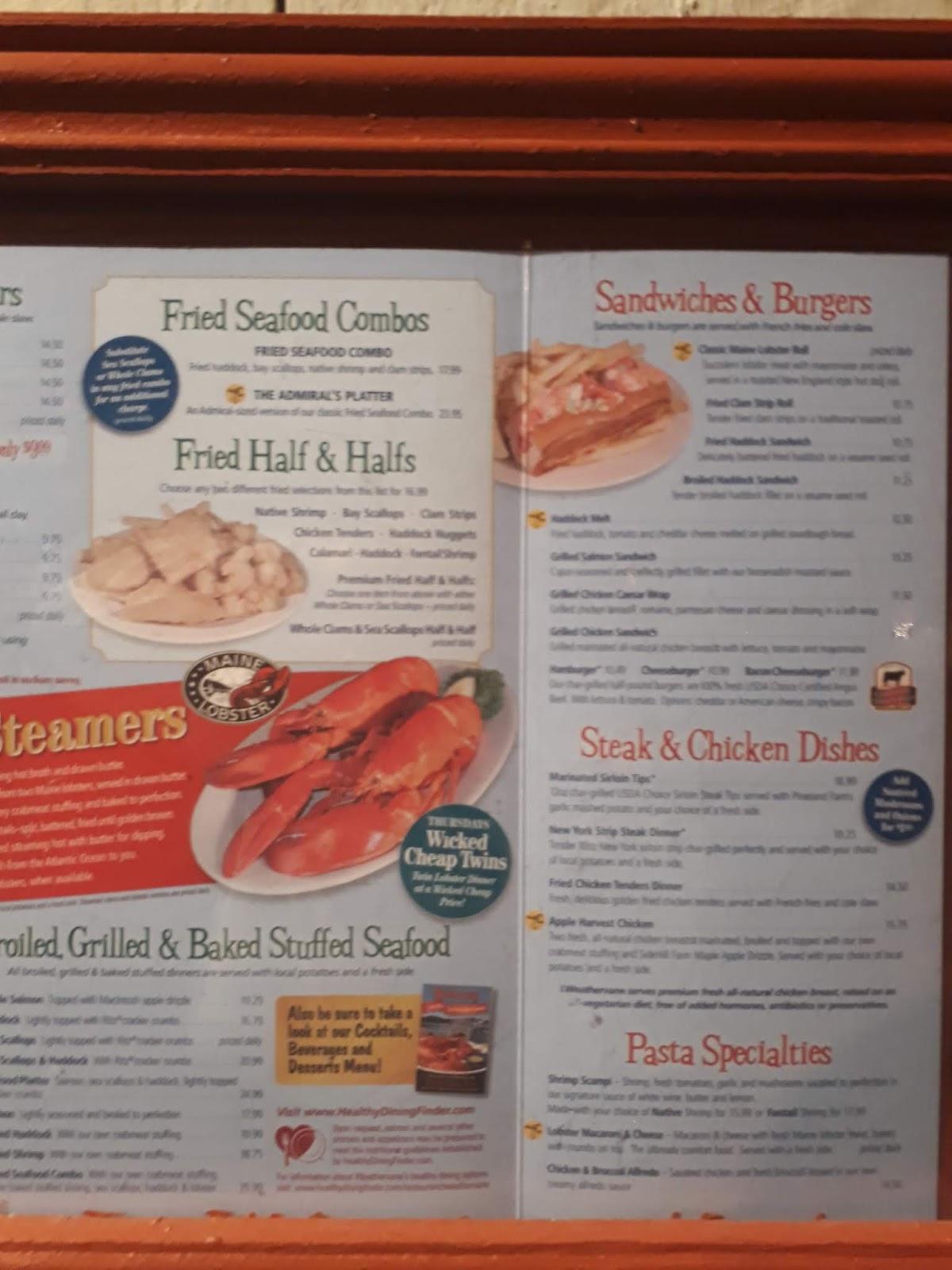Menu at Weathervane Seafood Restaurant, Dover