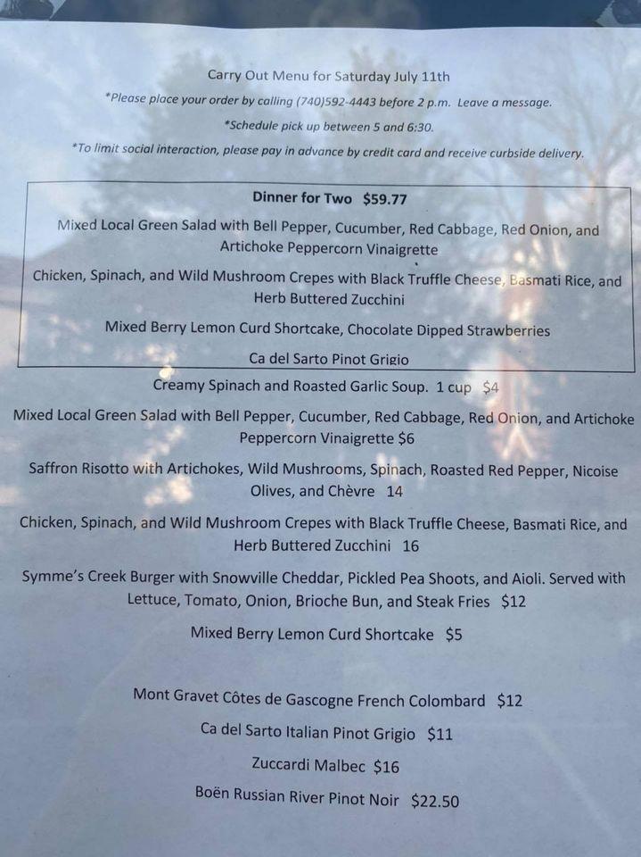 Menu at Zoe restaurant, Athens, 24 1/2 E State St