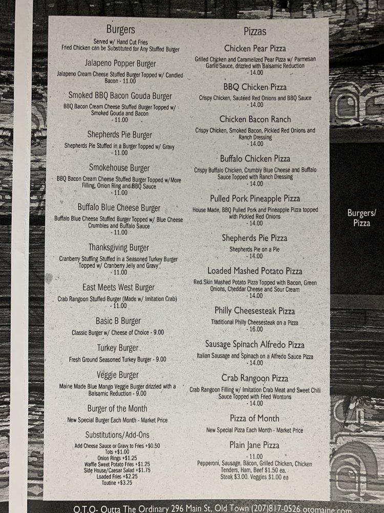 Menu at O.T.O Outta The Ordinary pizzeria, Old Town