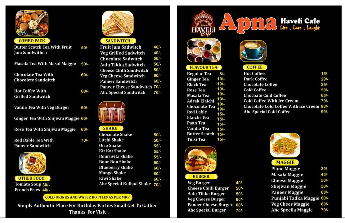 Menu at Apna haveli cafe, Bhopal