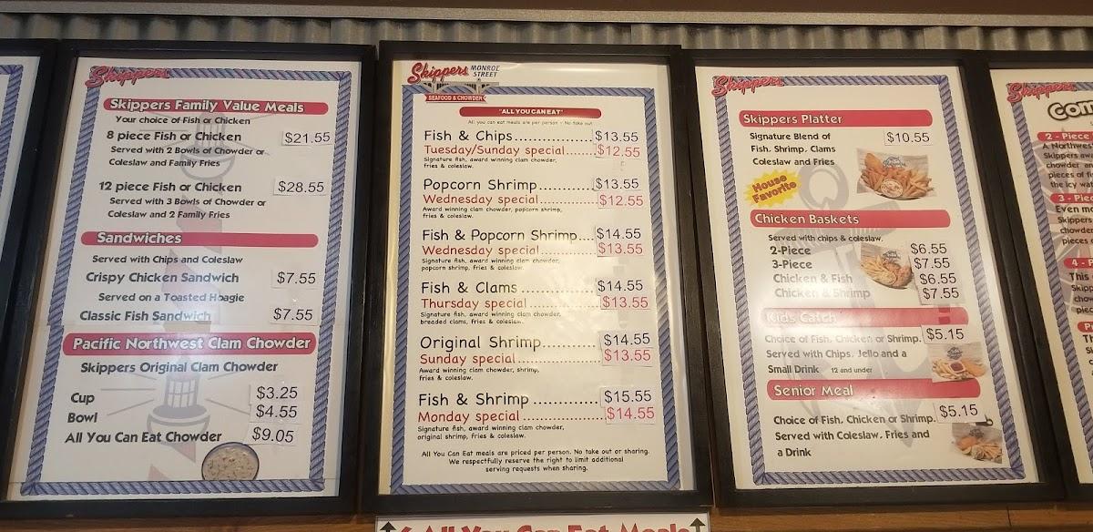 Menu at Skippers Restaurant, Spokane
