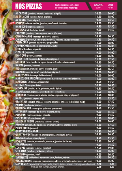 Pizza pronto menu sales