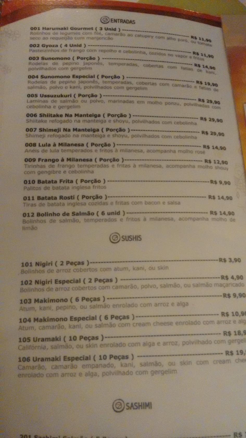 SATO Inácio cardápio