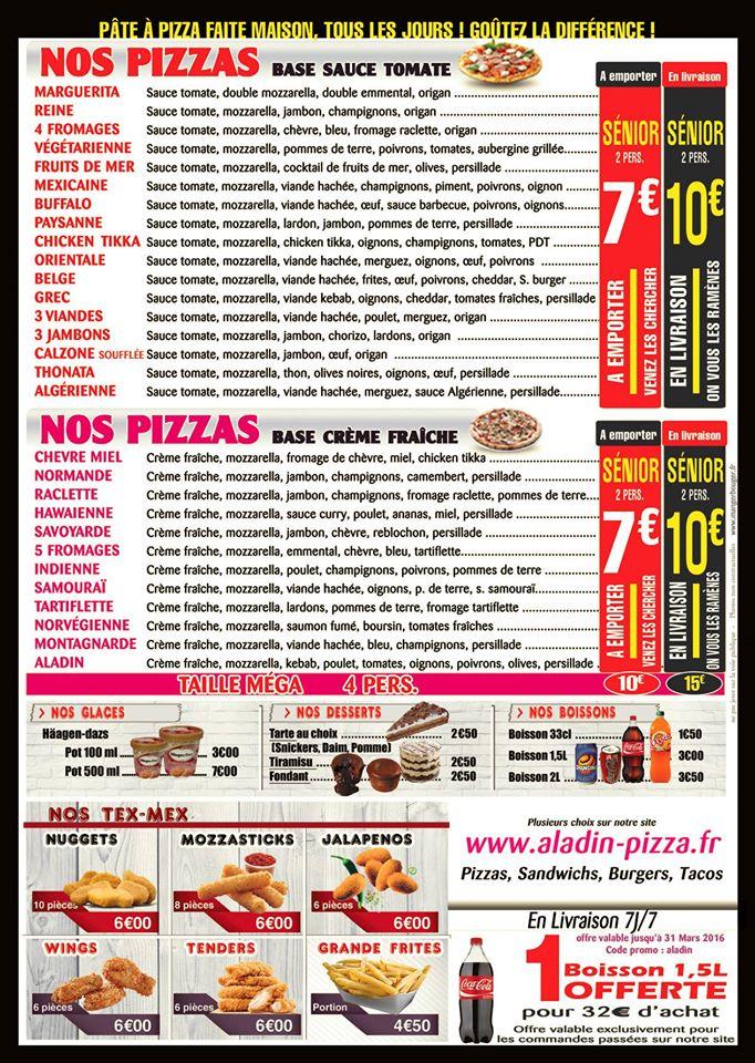 Menu at Aladin Pizza restaurant, Rouen