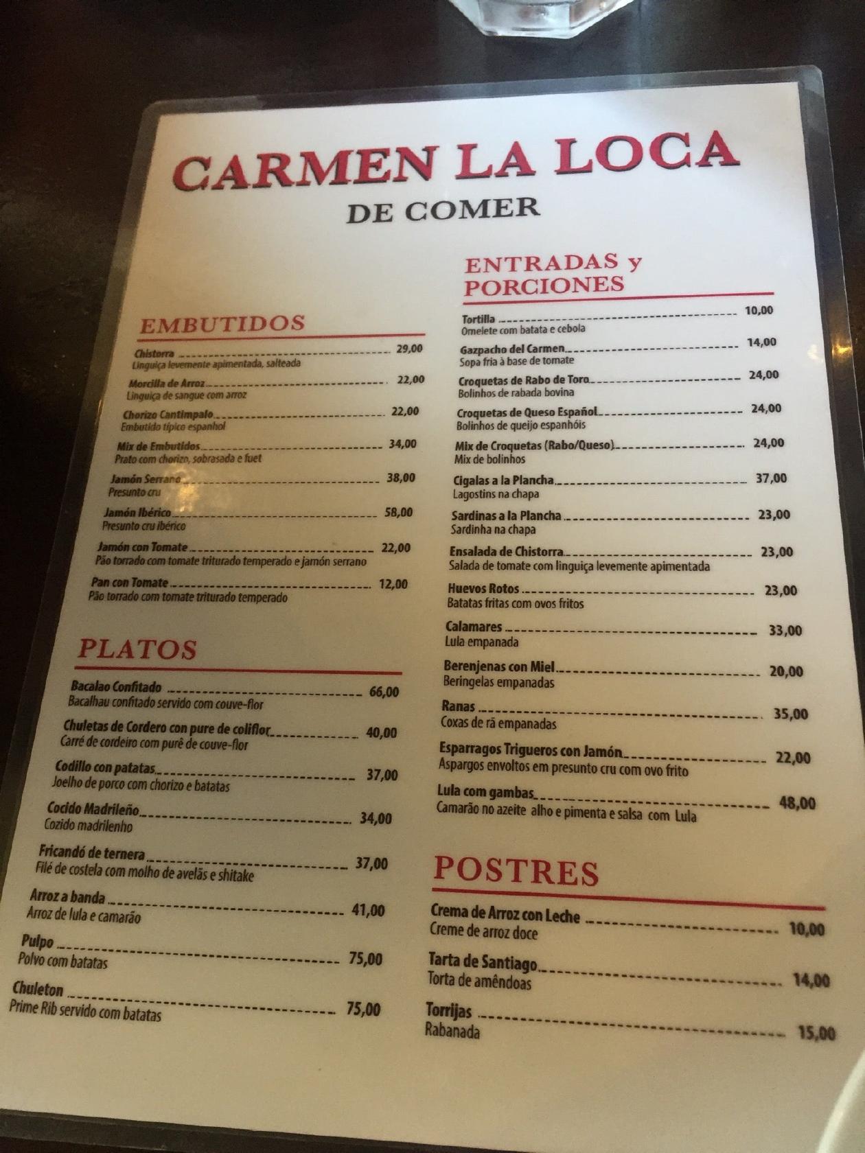 Menu em Carmen La Loca restaurante, São Paulo