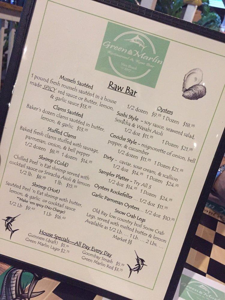 Menu at Green Marlin pub & bar, Vero Beach